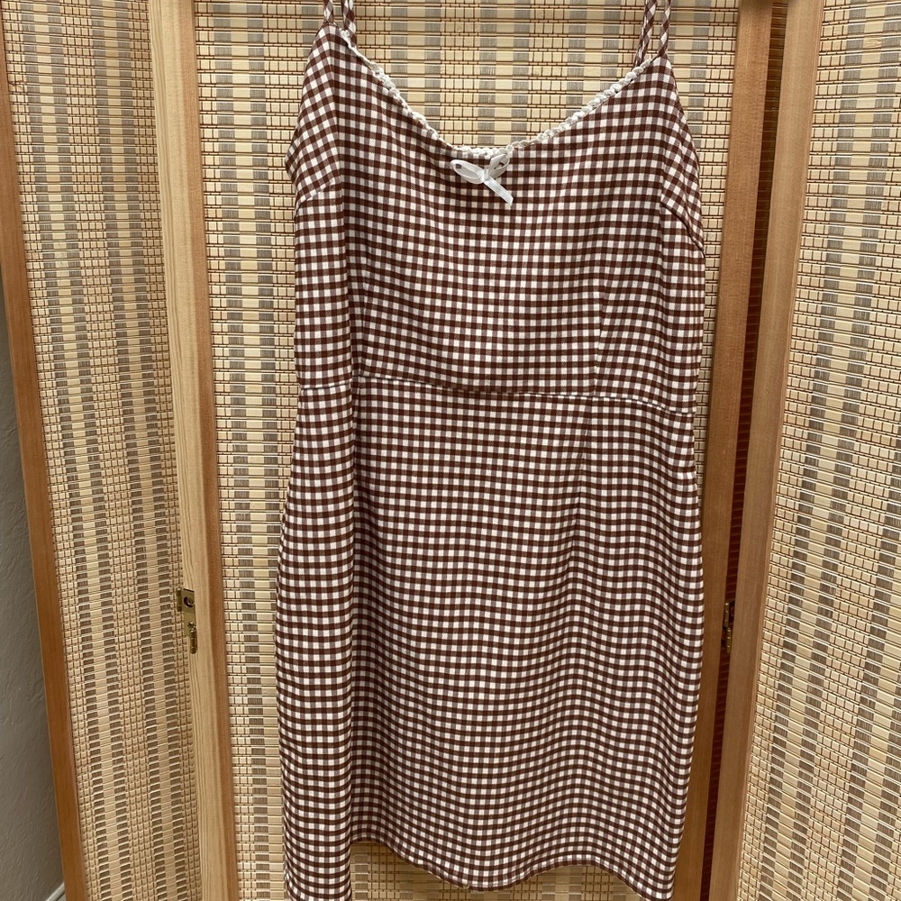 Gingham brown dress